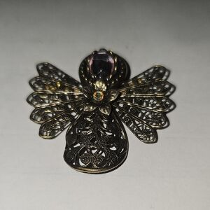 KC Stamped Elegant Gold and Purple Angel Brooch NWOT